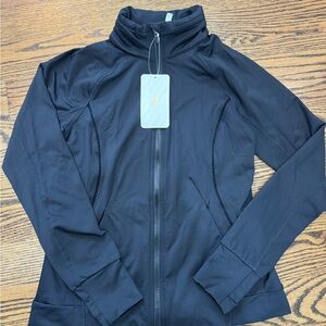 FABLETICS Black Bri Mock Neck Zip Front Jacket with Hood Size Medium NWT